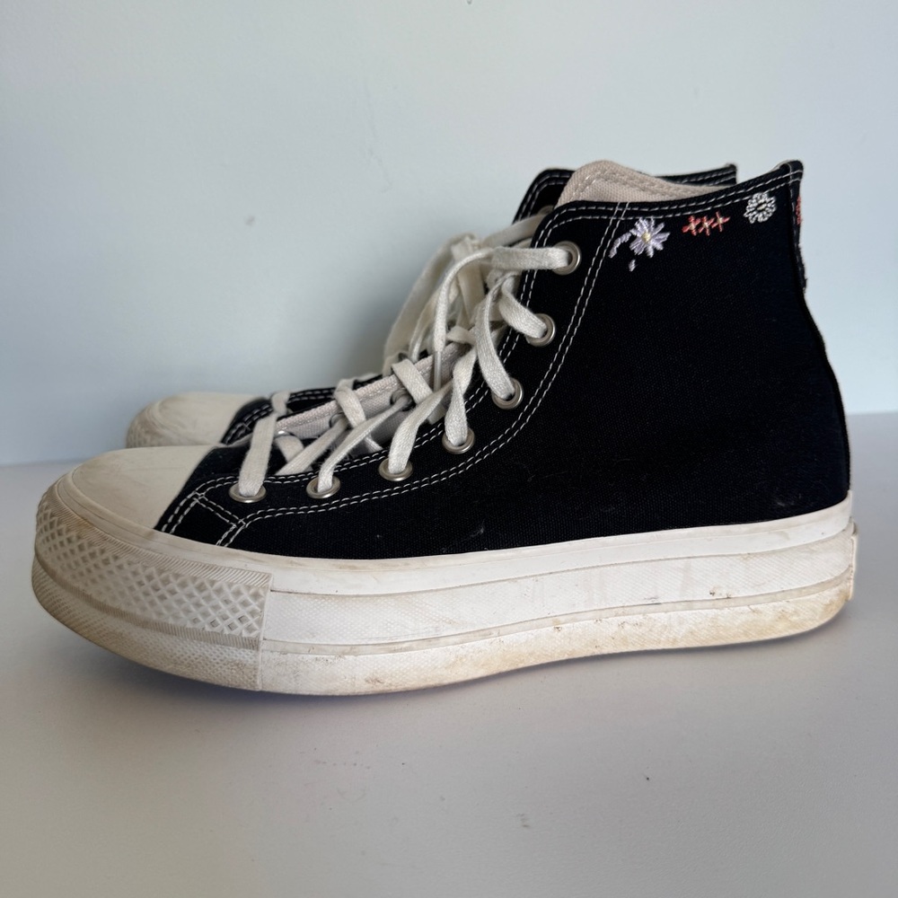 Converse Chuck Taylor All Star Platform High Top Sneakers Embroidered Black - Picture 3 of 11